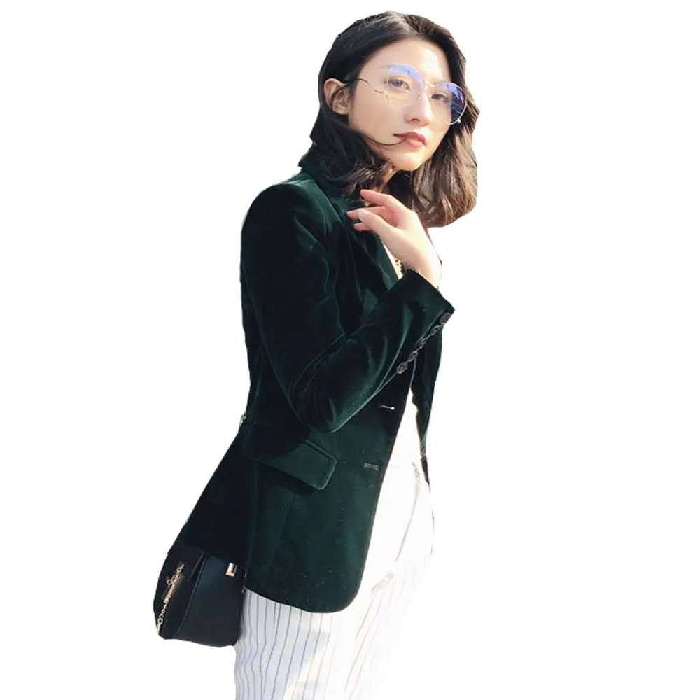 Женский вельветовый блейзер с длинным рукавом и карманами