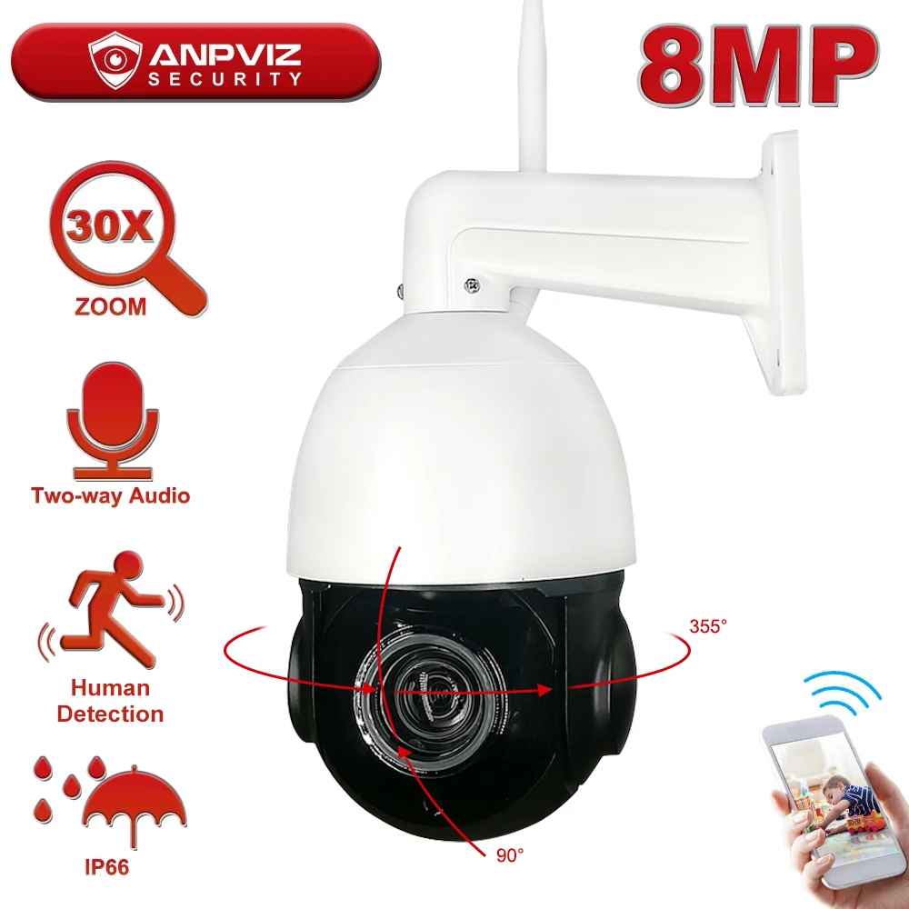 

Anpviz 8MP 4K Wifi Camera Wireless Outdoor Security Auto Tracking Human Detection Two-way Audio Network Camera H.265 CamHi Pro