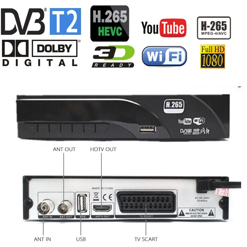T2 8943 Vmade оригинальная приставка DVB-T2/T HD 1080P цифровой эфирный ТВ приемник Поддержка Встроенный H.265/HEVC Dolby AC3 Youtube ТВ-тюнер - Цвет: T2 8943
