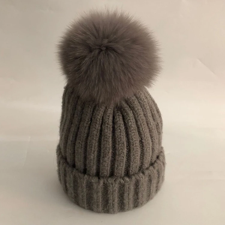 

Casual New Real Fox Fur Mink Pompoms Hats For Women Girl,s Winter Solid Wool Warm Skullies Beanies Hats Spring Knitted Hat Cap