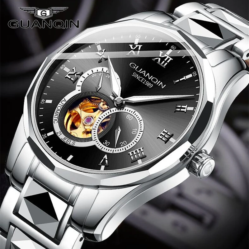 

Sapphire crystal Top Luxury GUANQIN Waterproof 50M Watch Mens Tungsten steel strap Mechanical Wristwatch Relogio Masculino NEW