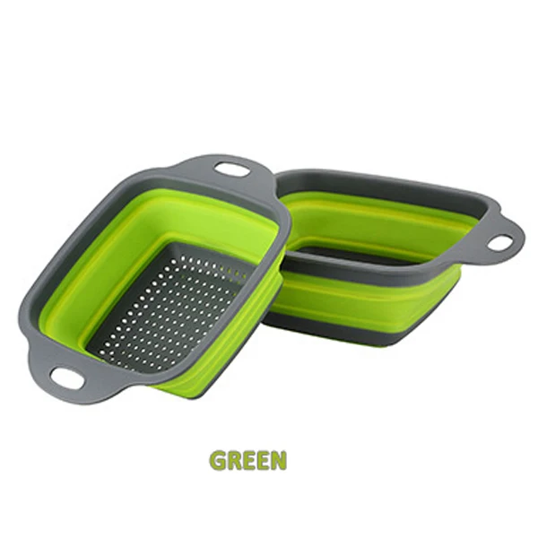 Green Квадратный складной дуршлаг-Пищевая силиконовая сито для пищевых продуктов с ручками Складная паста фруктовые овощи кухонный гаджет сушилка - Цвет: Green