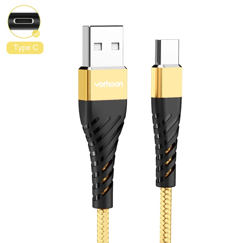 Gold Vothoon 3A Быстрая зарядка type C USB кабель для samsung S10 Xiaomi Redmi Note 7 type C кабель для зарядки мобильного телефона USB C кабель - Цвет: Gold