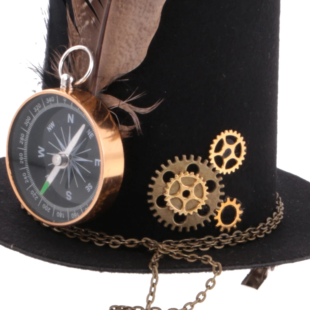 

Vintage Victorian Steampunk Mini Top Hat Hairclip Practical Compass Gear Charms Halloween Hat Lady Fancy Head Wear
