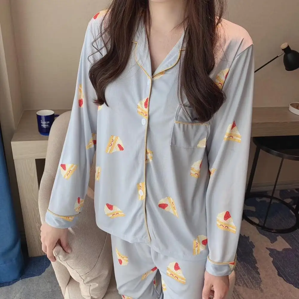 Пижама женская из искусственного шелка мягкая и удобная ночная рубашка с длинным