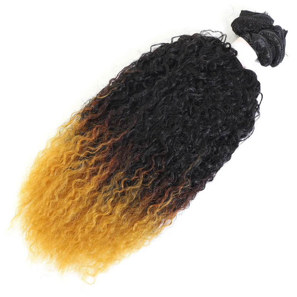 Человеческие волосы на ощупь афро кудрявые 16 дюймов 6 Пряди/лот Омбре желтые