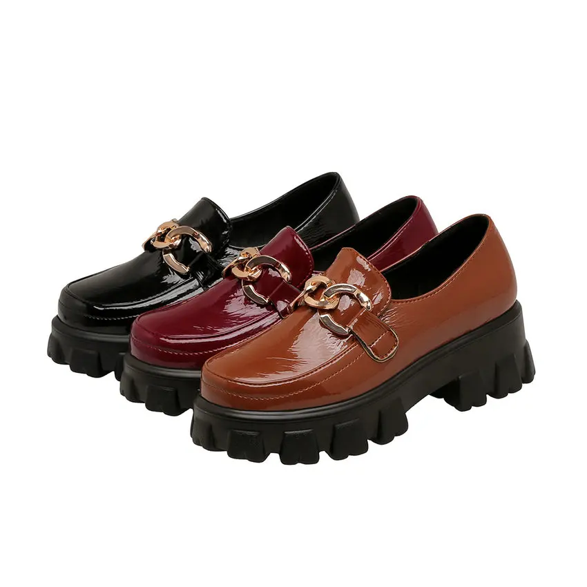 

QUTAA 2021 Round Toe Slip On Spring Autumn Women Pumps PU Leather Square High Heel Basic Ladies Shoes Size 34-43