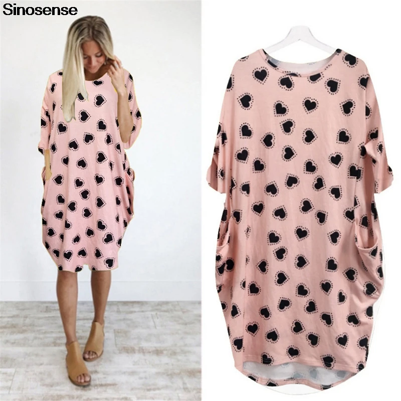 Женская Повседневная простая футболка свободное платье с карманами и принтом