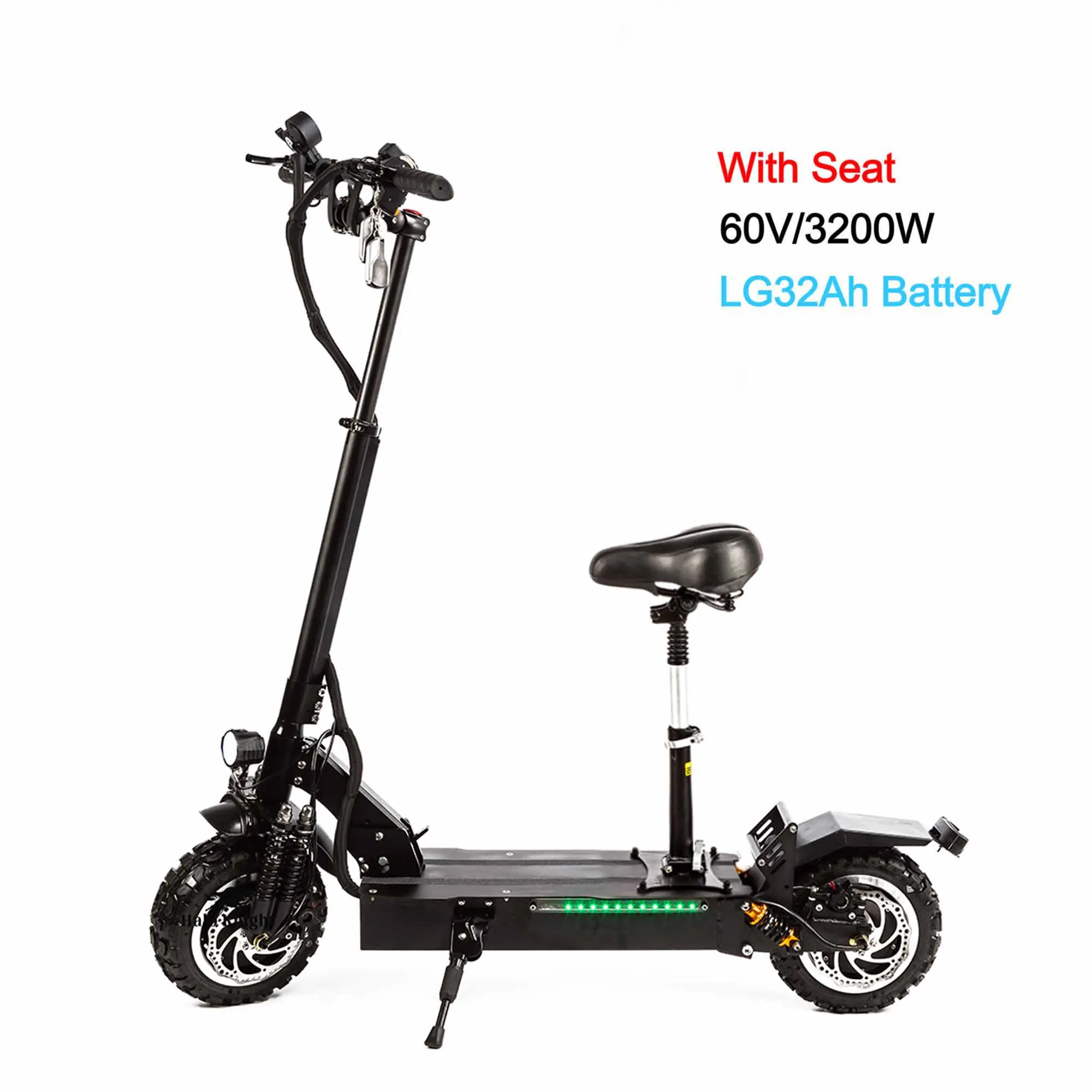 With Seat LG32Ah Halo В рыцарском стиле электрический скутер двойной диск 60V 3200W с деревянным сиденьем 11 дюймов внедорожные шины складной электрический мотоцикл, способный преодолевать Броды для взрослых - Цвет: With Seat LG32Ah