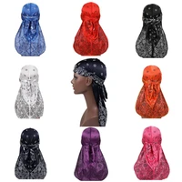 premium men silk durag paisley design printing silky durags long straps headwear head scarf wave cap headwrap durags