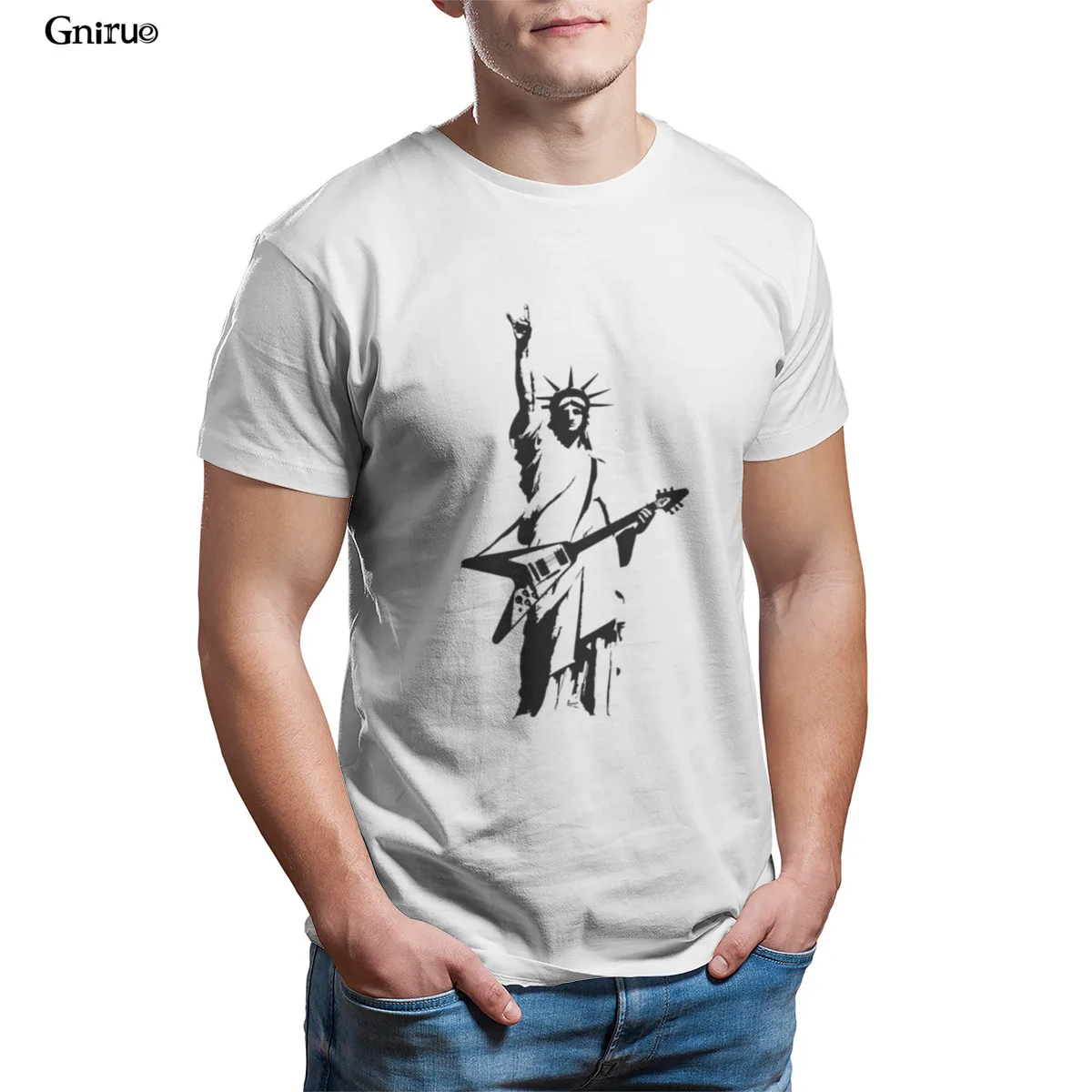 

Wholesale Statue of Liberty Rock V Guitar Mens Premium T-Shirt Essentials Funny Unisex 90s Mens Clothes 102778