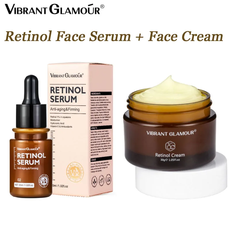 

2pcs VIBRANT GLAMOUR Retinol Serum Anti Wrinkle Face Cream Firming Lifting Improve Fine Lines Whitening Anti Aging Skin Care Set