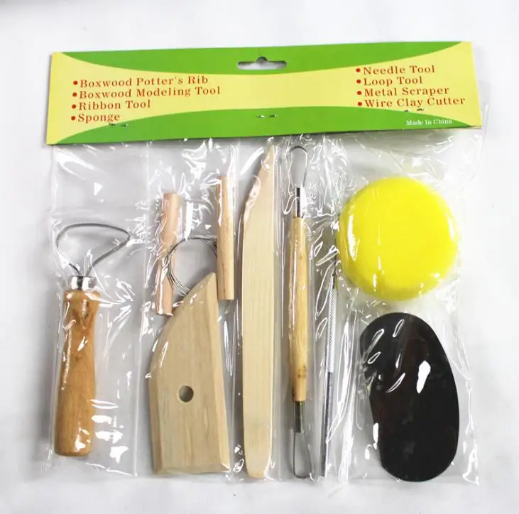 

50set 8pcs/set Wooden Handle Pottery Tools Stainless Steel Pottery Ceramics Clay Sculpture Modelling Kit SN543