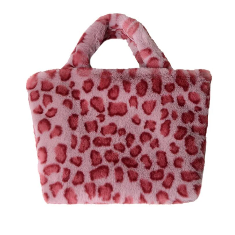 

2021 Luxury Woman Fluffy Crossbody Bag Hot Sale Leopard Pattern Plush Handbag Women Cute Pink Fur Messenger Bag Bolsa Fluffy Tas