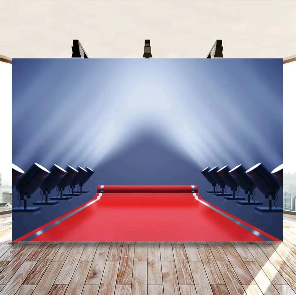

Vinyl Red Carpet Background Stage Passage with Sparkle Spotlights Backdrops Adults Portrait Award Ceremony Film Events Decor