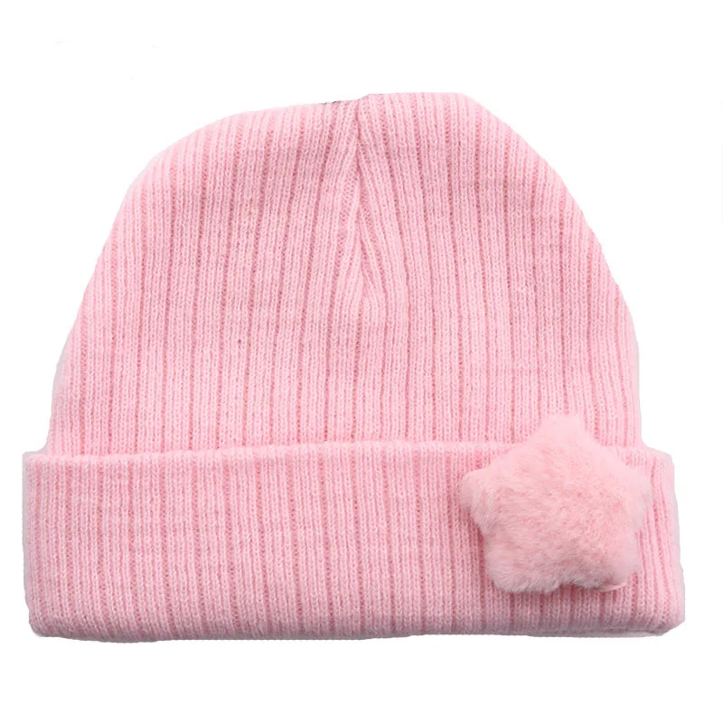 Мягкий мех в полоску и со звездами вязаные шапки для новорожденных повседневный