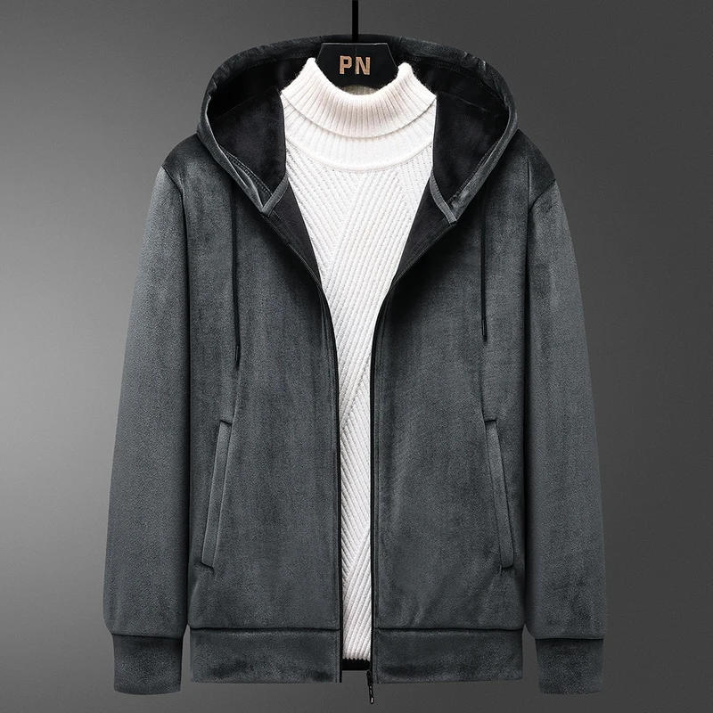 

Men's Jacket Winter 2021 Plus Velvet Thick Sweater Loose Casual Hooded Cardigan Jacket Solid Color Men's Sweater Coat M-5XL