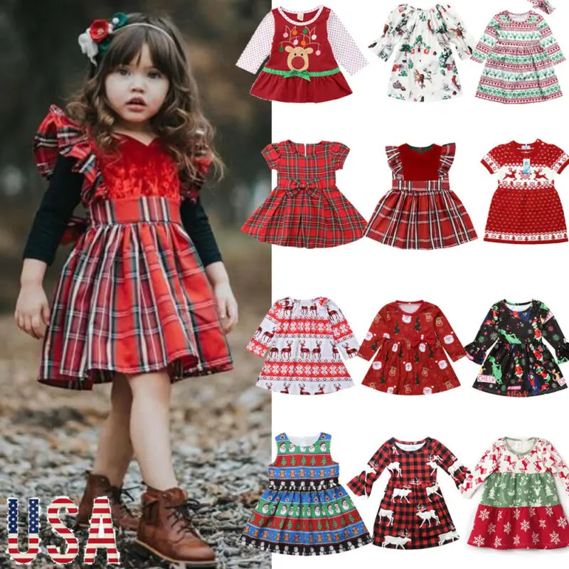 Рождественский комплект одежды с рисунком для маленьких девочек одежда длинными