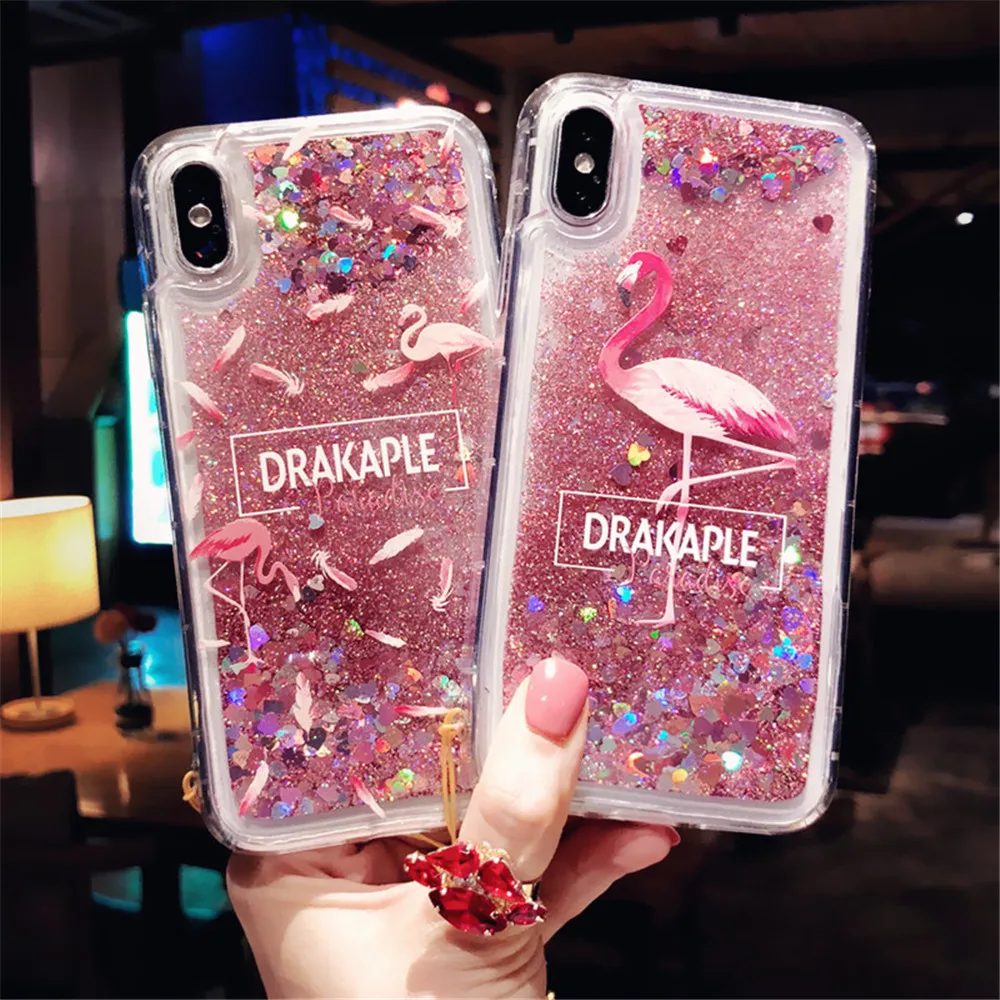 Блестящий чехол для телефона с сердечками iphone X XR XS MAX жидкий зыбучий песок