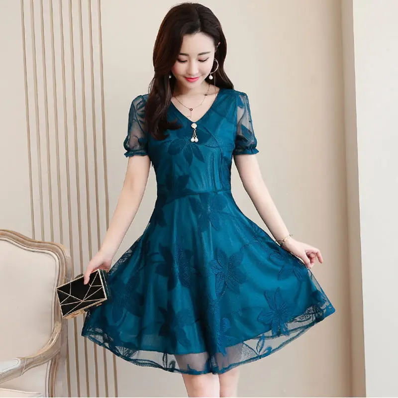 ShortLightblue Летнее женское кружевное мини-платье с длинным рукавом синего и розового цвета, большие размеры 5XL, новинка, богемное элегантное сексуальное Клубное платье с высокой талией, vestidos - Цвет: ShortLightblue