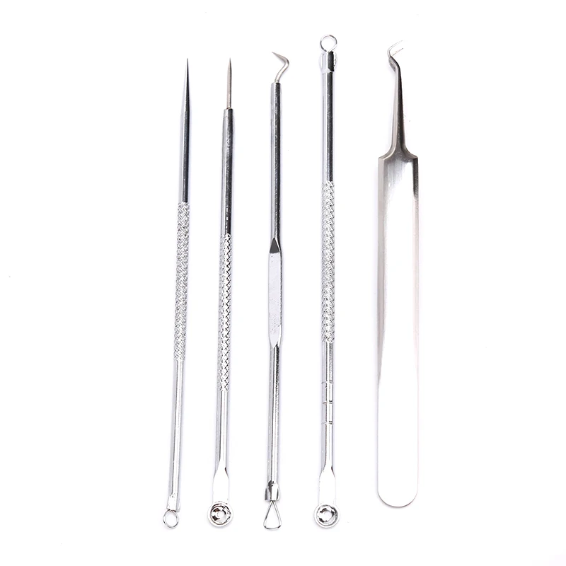5pcs Blackhead Pimple Spot Comedone Acne Needle Extractor Remover Popper Tool Kit With Box