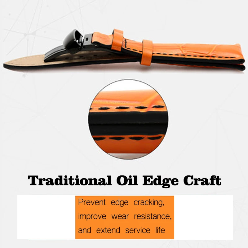 Genuine Leather Watch Strap Black Orange Thread Butterfly Button Replacement Belt for Mido M005 Strap Men 22mm 23mm Watch Band