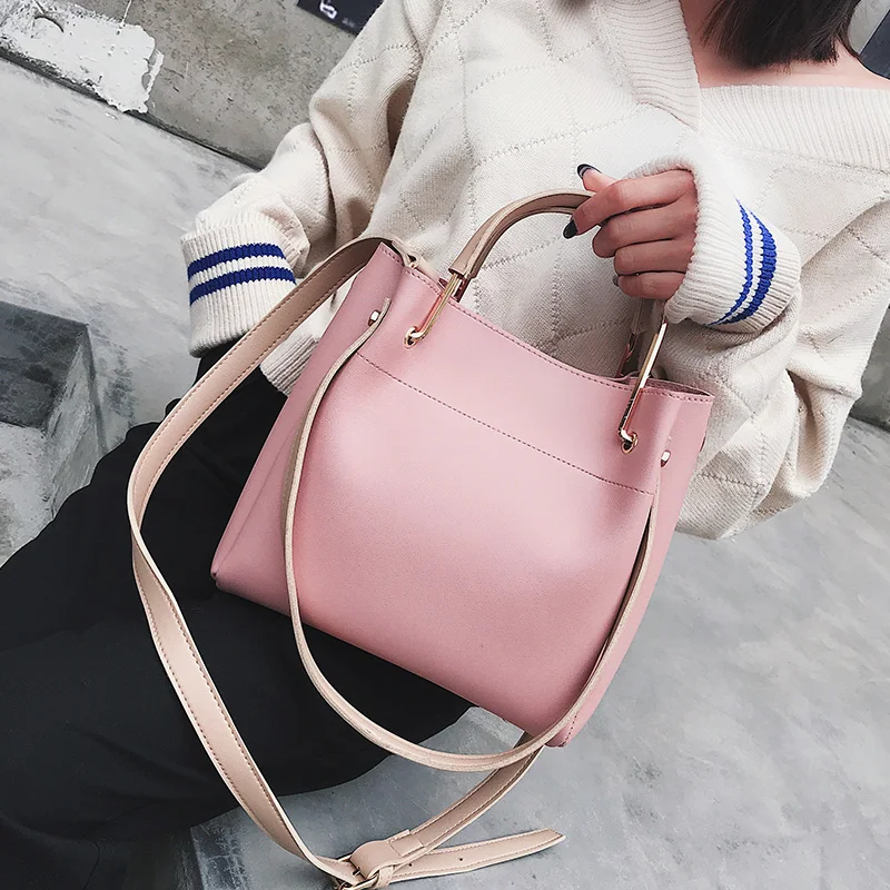 YBYT new fashion luxury handbags women bags designer solid PU leather bucket bag tote high quality female shoulder crossbody bag