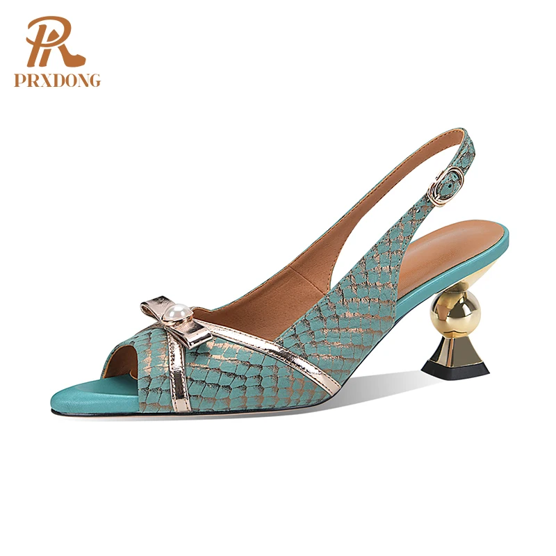 

New 2021 Hot Summer Women Sandals Genuine Leather Sexy High Heels Peep Toe Dress Party Office Ladies Shoes Pumps Big Size 34-40