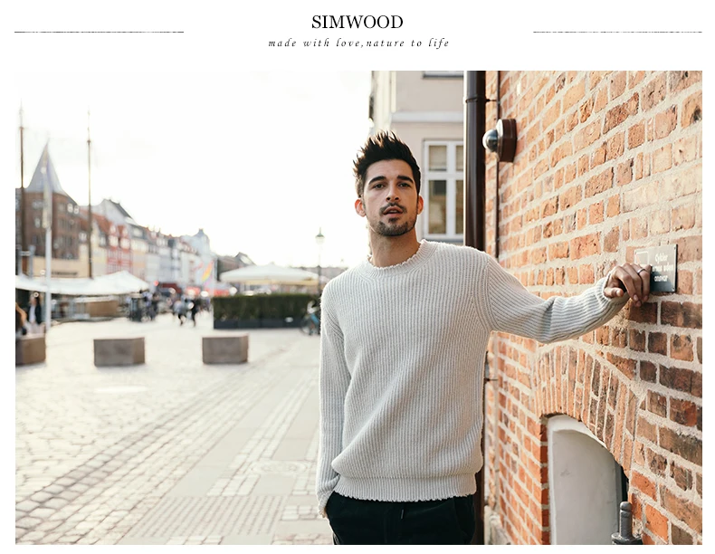 SIMWOOD, Зимний мужской свитер, пуловер, вязаный шерстяной свитер, мужская повседневная модная Высококачественная брендовая одежда 180538