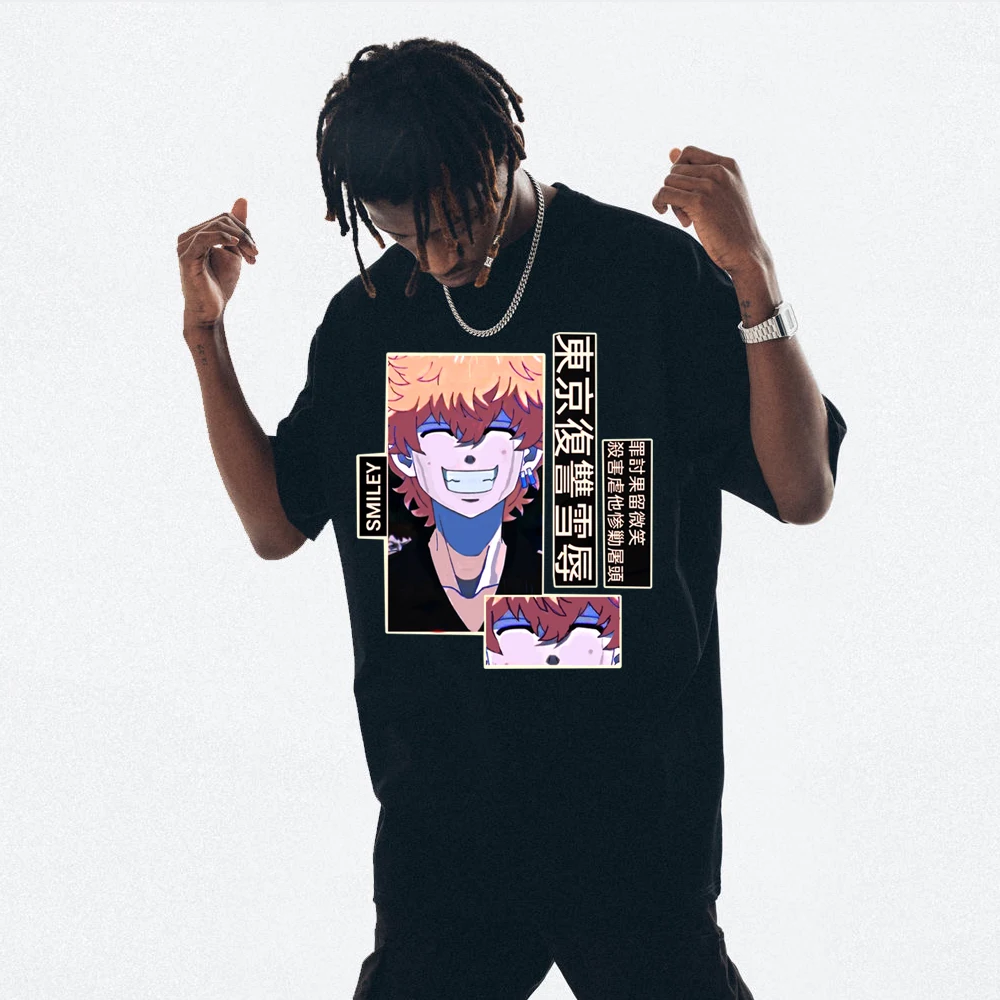 

Kawata Nahoya Short Sleeve Tokyo Revengers T-Shirt Men Women Cotton Harajuku Anime Smiley Men Woemn Round Neck T-shirt