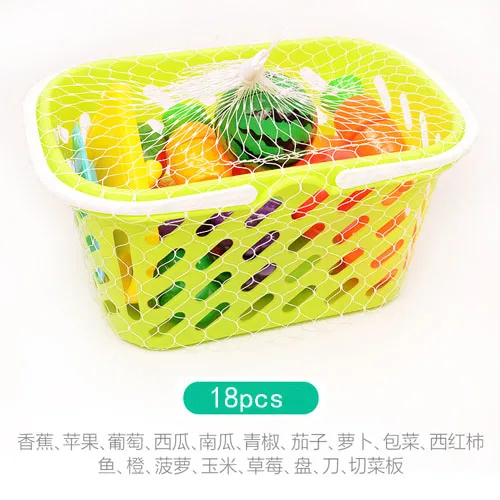 18pcs with Basket1 Прямая ; набор из 10 шт./компл. Пластик Кухня комплекты Монтессори взаимодействие между родителями и детьми нарезать овощи и фрукты для детей - Цвет: 18pcs with Basket1