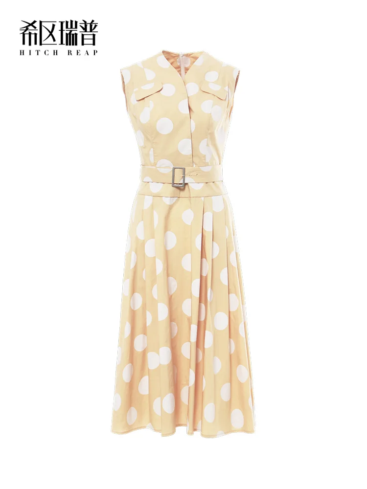 

Designer'S Original Hepburn Vintage Dress 2021 Summer Literature And Art V-Neck Celebrity Temperament Wave Point Dress