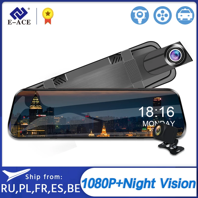 

Видеорегистратор-зеркало автомобильный, E-ACE P, 1080 дюйма, с двумя объективами, ночное видение