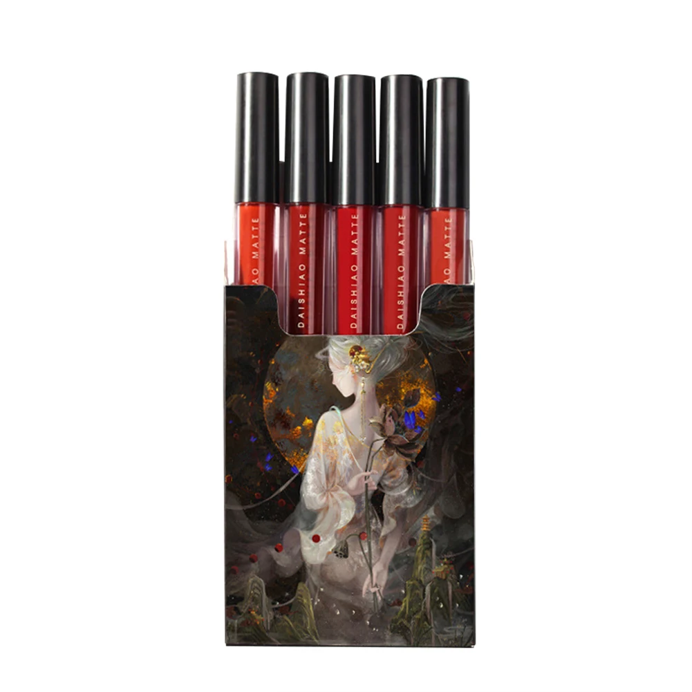 

5Pcs/box Chinese Ink Painting Lipstick Set Lip Glaze Gift Set Lip Gloss Kit Ink Art Premium Cosmetics Gift Pack Makeup Box TSLM2