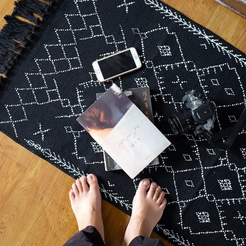 

Boho Bathroom Rug 23.6x51inch Bohemian Kitchen Washable Cotton Tassel for Porch LXAC