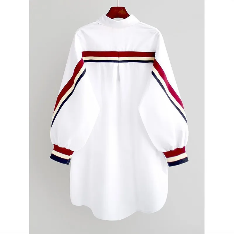 

Женская Асимметричная блузка с отложным воротником, однобортная Повседневная рубашка свободного покроя с длинным рукавом, в полоску, P253, ве...