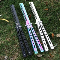 outdoor foldable comb stainless steel practice training butterfly comb knife beard moustache brushes hairdressing styling tool