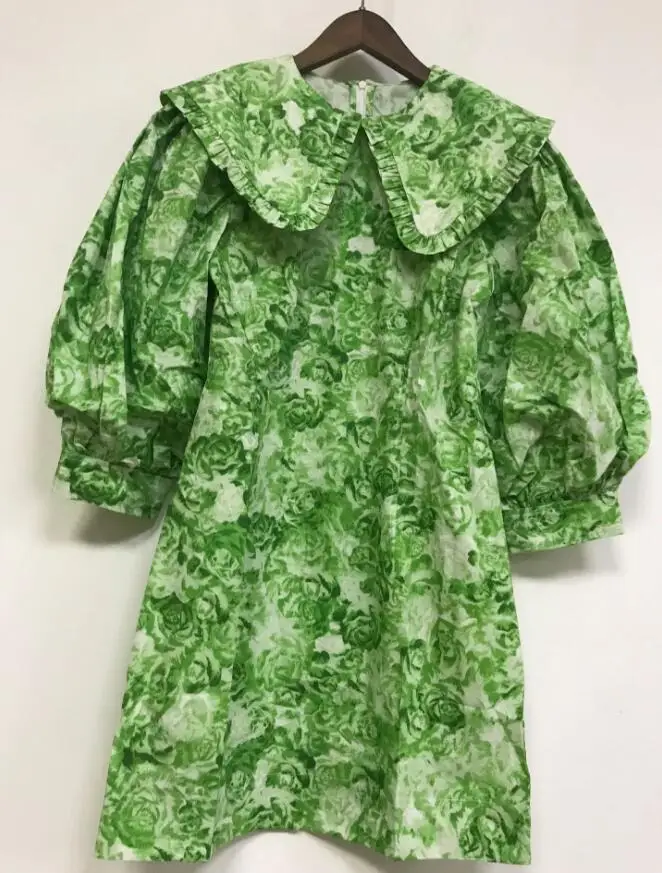 Женское мини-платье с принтом зеленое хлопковое платье коротким рукавом и