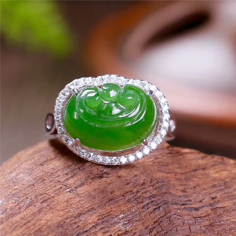 Женское кольцо с японским нефритом из серебра 925 пробы | Украшения и аксессуары