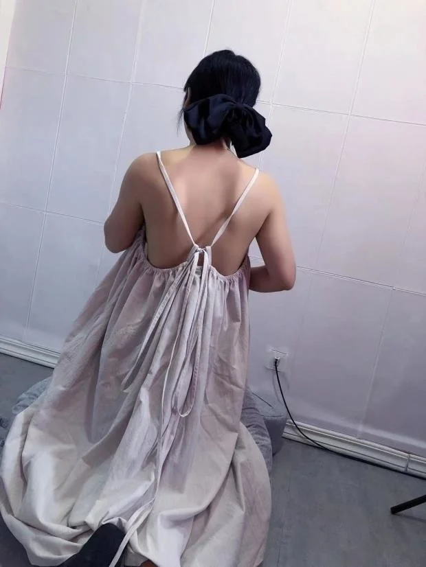 

Backless Dress Long Big Size Two Pieces Suit New V-Neck Sleeve Loose Women Fashion Spring Summer 2021 1DE0339