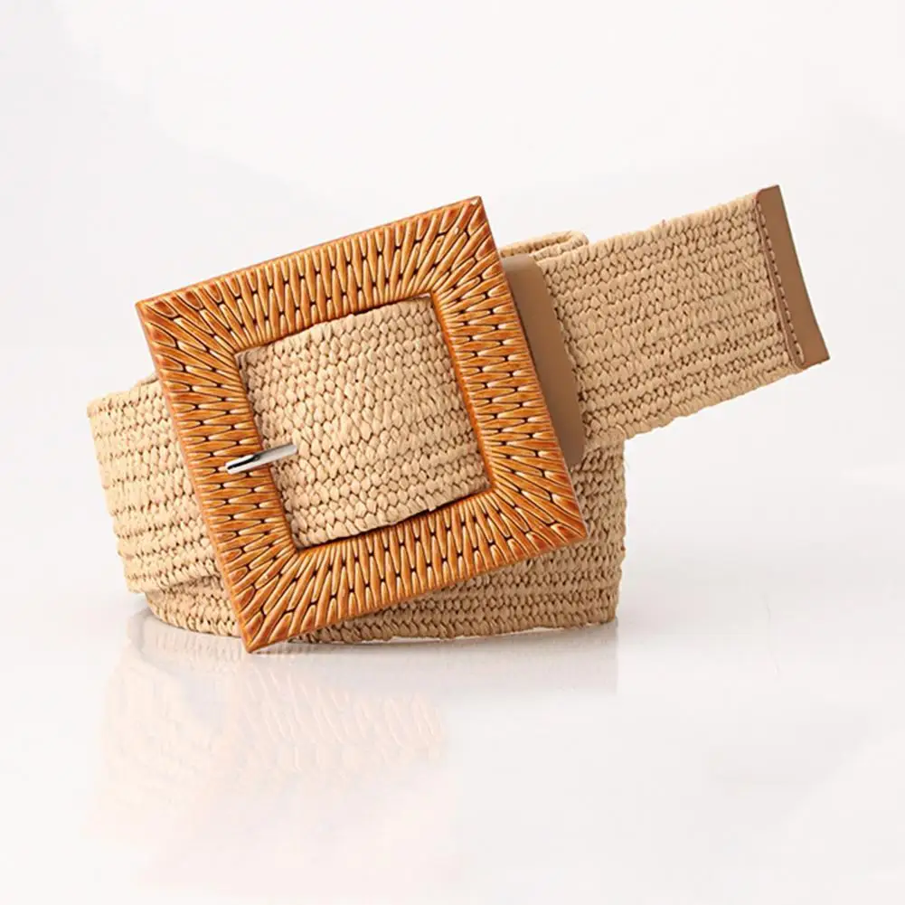 Straw Square Buckle Braided Dress Waist Belt Women Adjustable Bohemia Dress Belt Clothes Ornament Waistband