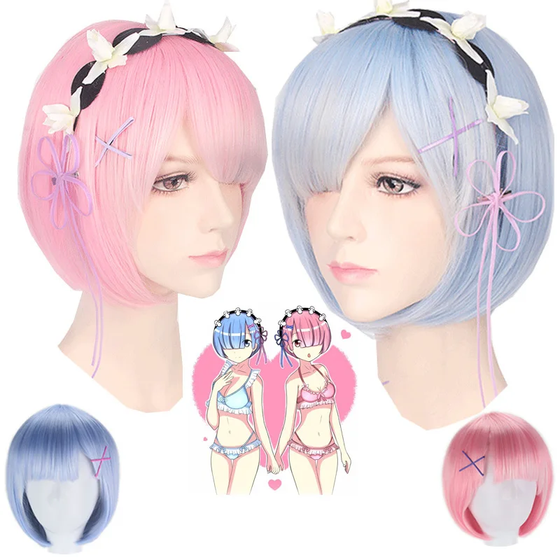 Горячая Распродажа парик Re Zero Ram Rem головной убор Re: жизнь в другом мире от