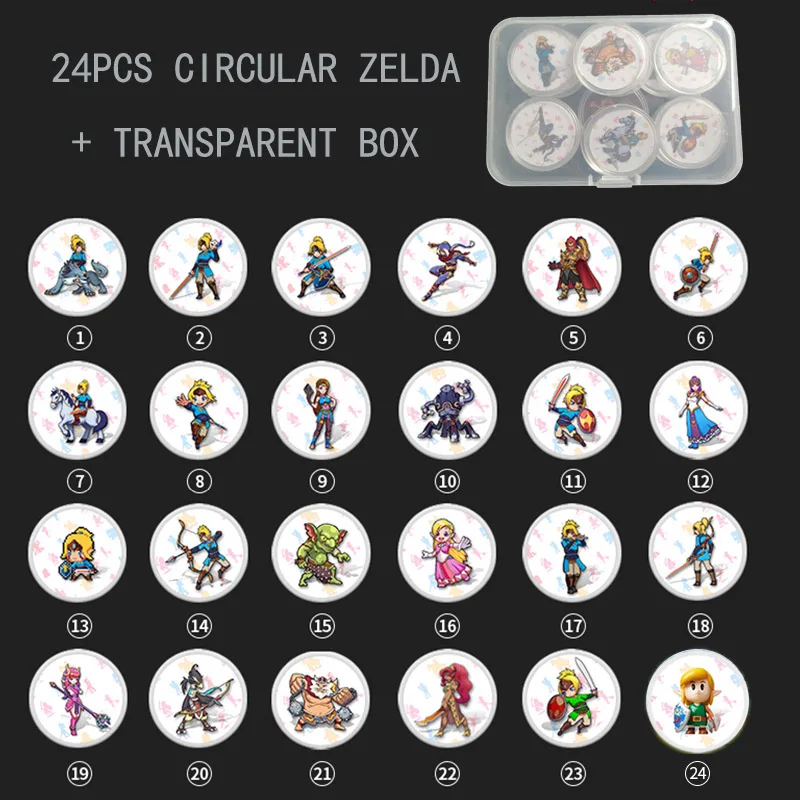 24pcs Circular Zelda Легенда о Зельде Link's Awakening DX NTAG215 печатная NFC карта написанная Tagmo может работать для переключения последние данные полный набор - Цвет: 24pcs Circular Zelda