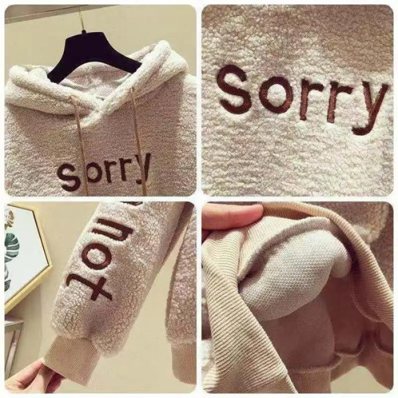 Женская толстовка на овечьем меху свободная пушистая Толстовка в Корейском