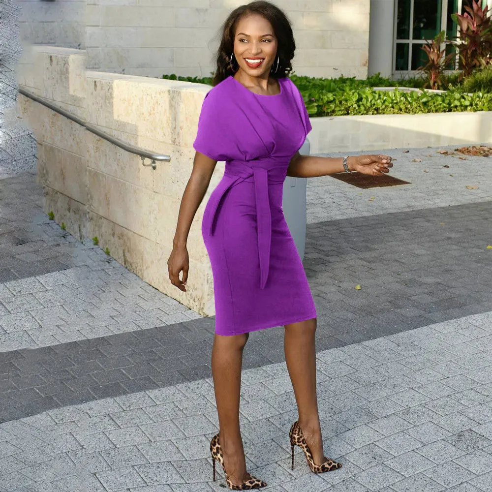 Женские платья облегающие офисные женские с высокой талией тонкие поясом