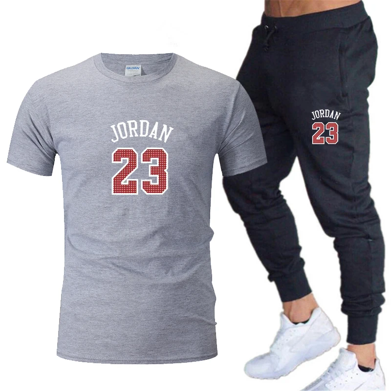 

Men's casual suit No. 23 Jordan logo printed sports suit cotton T-shirt + sports trousers men's jogging mountaineering suit