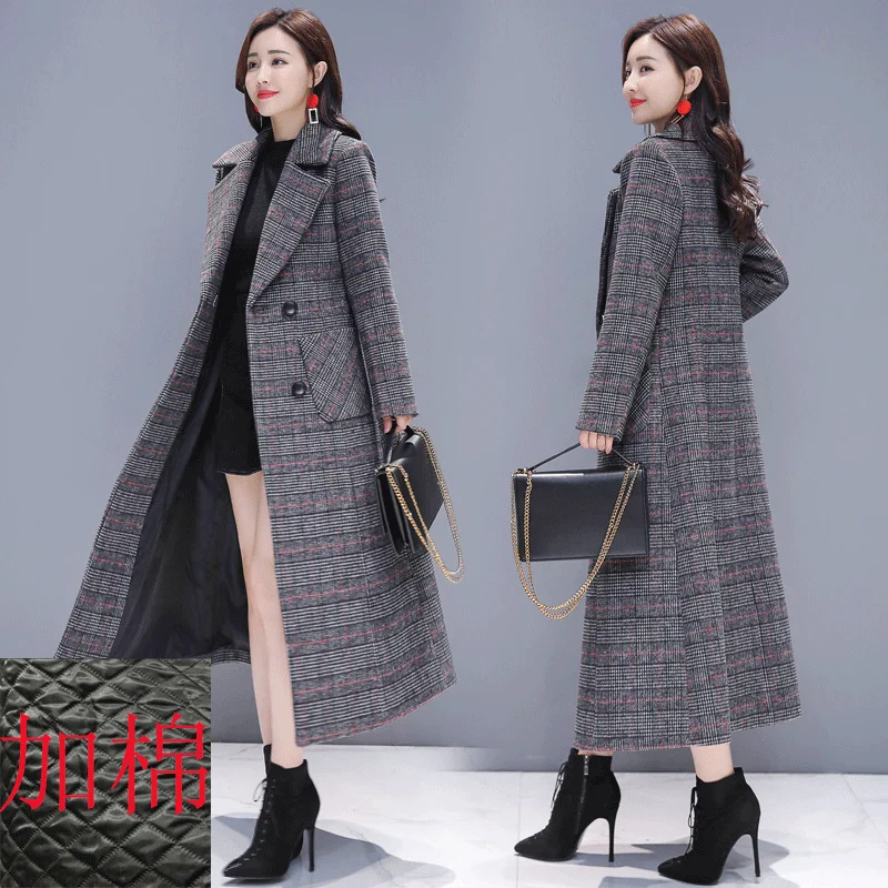 Женское зимнее шерстяное пальто в клетку с отложным воротником | Женская одежда