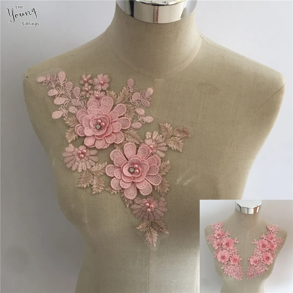 Новое поступление Розовый 3D цветок кружевной воротник DIY швейная Наклейка ABS