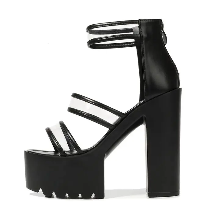 Женские сандалии на очень высоком каблуке 15 см сценические толстой подошве с