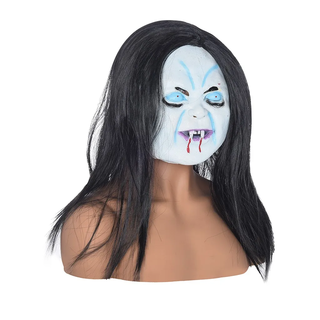 Хэллоуин ужас длинные волосы ведьма Полное Лицо Латексная Маска Зомби реквизит